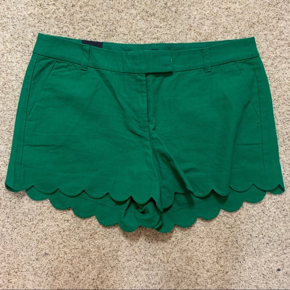 J Crew Factory Green Scalloped Shorts, NEW, Size14